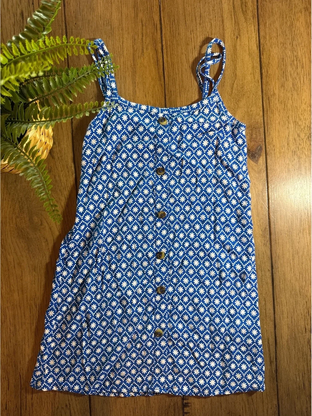 BTween Girls Blue & White Floral Button Front Sundress Size 6